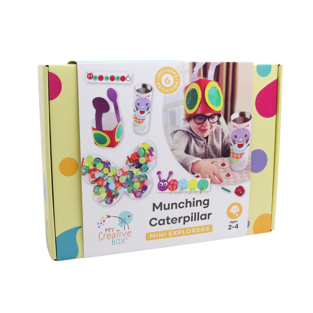 My Creative Box Mini Explorers Munching Caterpillar Activity Box. Arts, Craft, Science, STEM, Learning and 2-4 years Toddler Educational Fun. The Very Hungry Caterpillar Book by Eric Carle.  Subscription and Gift Activity Box available. 
